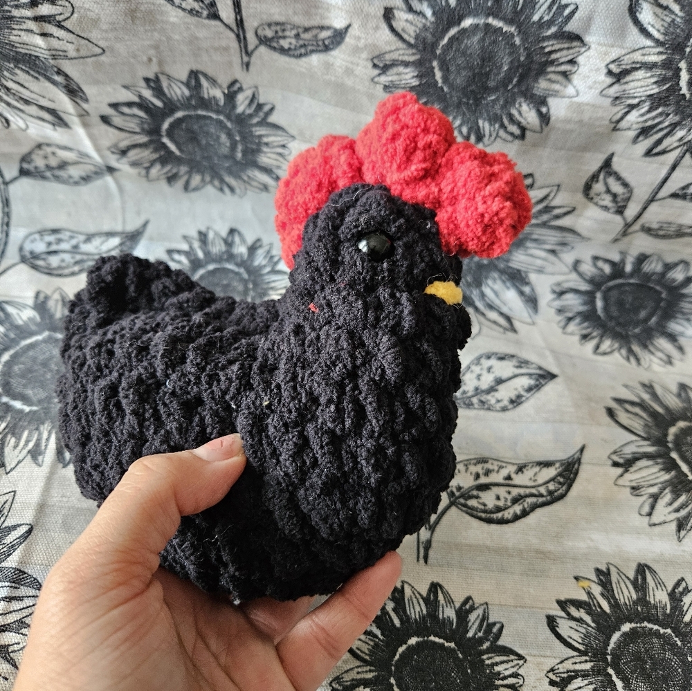 Crochet Black Rooster Chicken Amigurumi Plushie - Picture 5 of 9